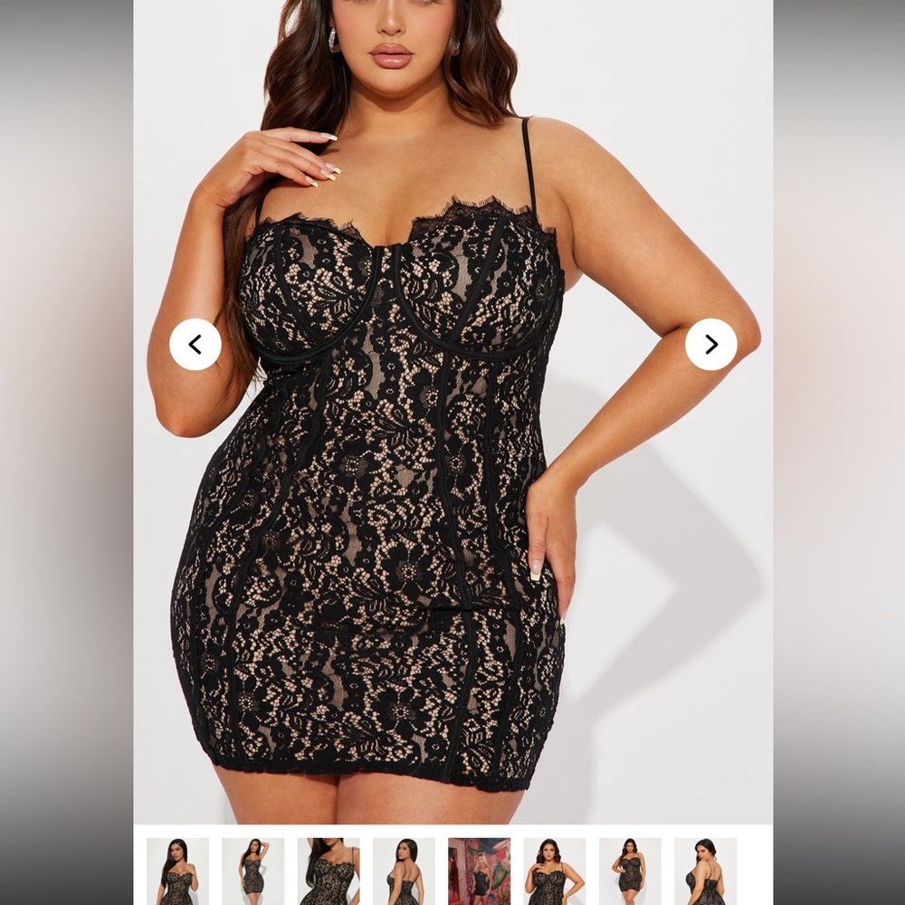 Fashion Nova Black Mini Dress with Lace Overlay
